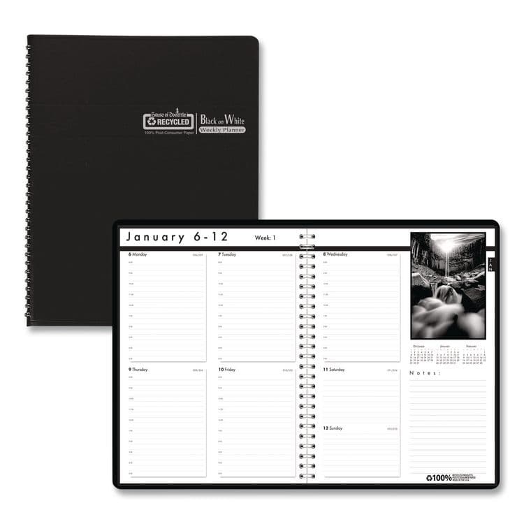 HOUSE OF DOOLITTLE Black-on-White Photo Weekly Appointment Book, Landscape Photography, 11 x 8.5, Black Cover, 12-Month (Jan to Dec): 2026 (HOD217102)