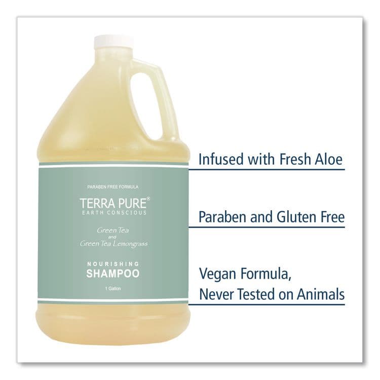 DIVERSIFIED HOSPITALITY SOLUTIONS, LTD. Terra Pure Shampoo Gallon, Green Tea Lemongrass Scent, 1 gal Bottle, 4/Carton (DHS002287) thumbnail 3
