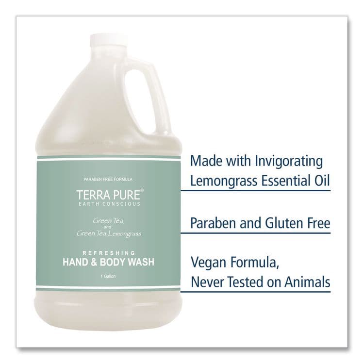 DIVERSIFIED HOSPITALITY SOLUTIONS, LTD. Terra Pure Body Wash Gallon, Green Tea Lemongrass, 1 gal Bottle, 4/Carton (DHS002294) thumbnail 3