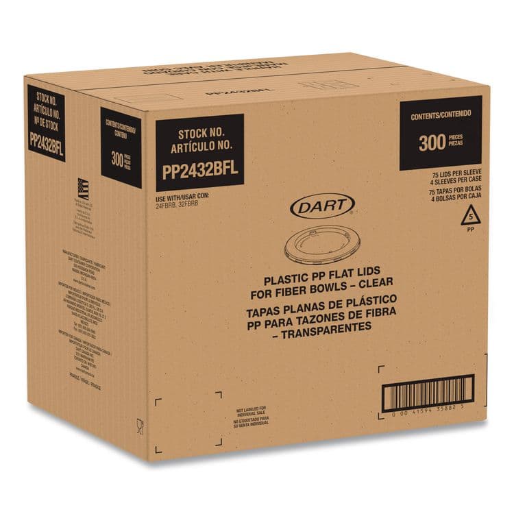 DART Plastic Lids for Compostable Fiber Containers, For 24 to 32 oz Containers, 8.28" Diameter x 0.51" h, Clear, 300/Carton (DCCPP2432BFL) thumbnail 4
