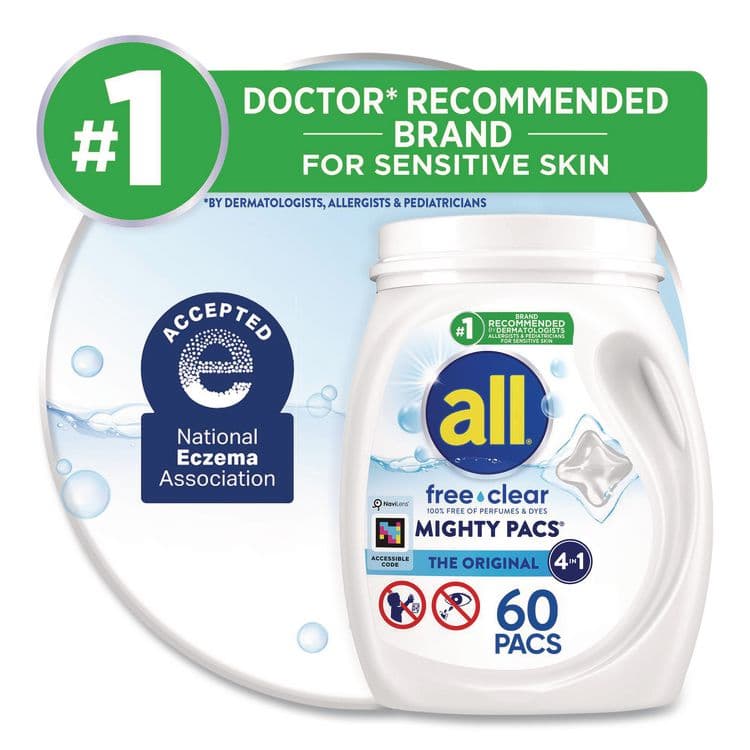 DIAL PROFESSIONAL MIGHTY PACS Free Clear HE Laundry Detergent, 60 Pods/Tub, 4 Tubs/Carton (DIA46880) thumbnail 4
