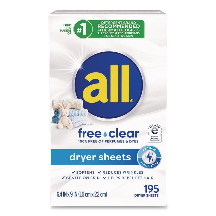 HENKEL CORPORATION Free Clear Dryer Sheets, Fragrance Free, 195 Sheets/Packs, 6 Packs/Carton (DIA47362) thumbnail 2