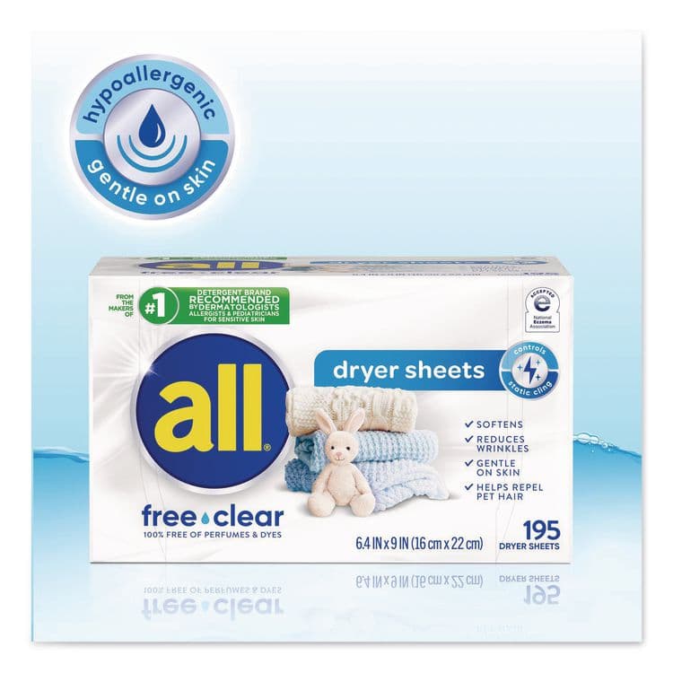 HENKEL CORPORATION Free Clear Dryer Sheets, Fragrance Free, 195 Sheets/Packs, 6 Packs/Carton (DIA47362) thumbnail 3