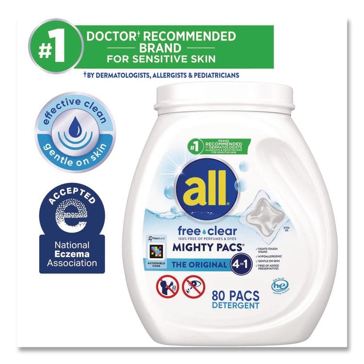 DIAL PROFESSIONAL MIGHTY PACS Free Clear HE Laundry Detergent, 80 Pods/Tub, 4 Tubs/Carton (DIA47508) thumbnail 3