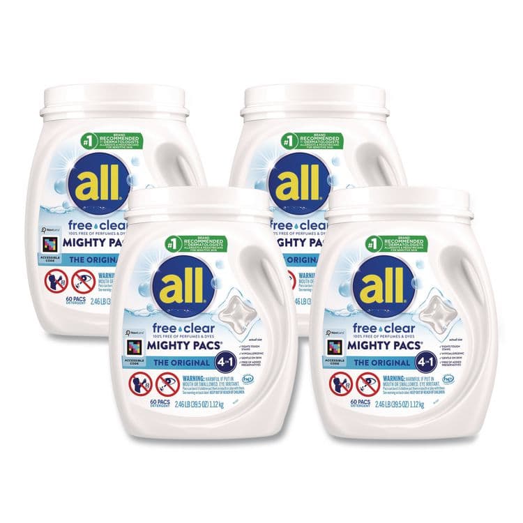 DIAL PROFESSIONAL MIGHTY PACS Free Clear HE Laundry Detergent, 60 Pods/Tub, 4 Tubs/Carton (DIA46880)