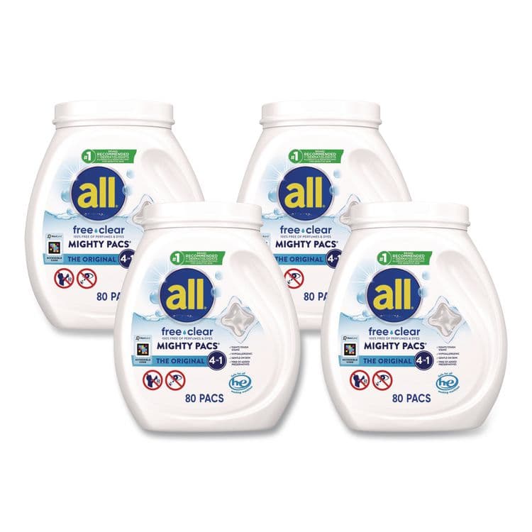 DIAL PROFESSIONAL MIGHTY PACS Free Clear HE Laundry Detergent, 80 Pods/Tub, 4 Tubs/Carton (DIA47508)
