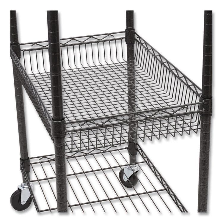 ALERA Three-Tier Wire Cart with Basket, Metal, 2 Shelves, 1 Bin, 500 lb Capacity, 28" x 16" x 39", Black Anthracite (ALESW342416BA) thumbnail 3