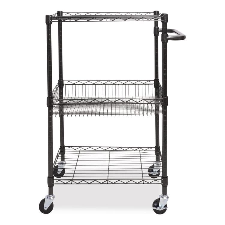 ALERA Three-Tier Wire Cart with Basket, Metal, 2 Shelves, 1 Bin, 500 lb Capacity, 28" x 16" x 39", Black Anthracite (ALESW342416BA) thumbnail 2
