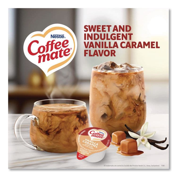 NESTLE Bulk Liquid Coffee Creamer, Vanilla Caramel, 0.38 oz Mini Cups, 180/Carton (NES63338CT) thumbnail 2