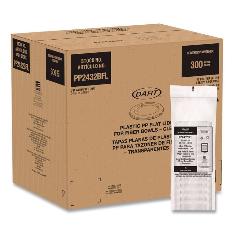 DART Plastic Lids for Compostable Fiber Containers, For 24 to 32 oz Containers, 8.28" Diameter x 0.51" h, Clear, 300/Carton (DCCPP2432BFL)