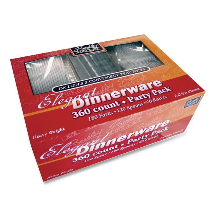 BERK ENTERPRISES Heavyweight Party Pack, Heavyweight, Fork/Knife/Spoon, Plastic, Clear, 360/Pack (BSQ1088008) thumbnail 4