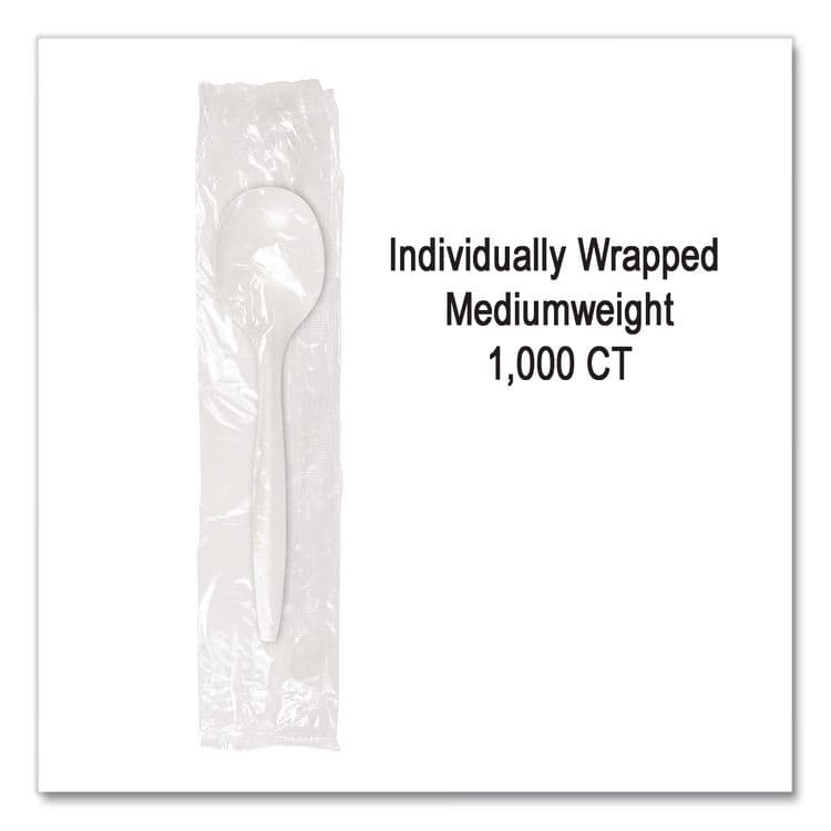 BERK ENTERPRISES Individually Wrapped Mediumweight Cutlery, Soup Spoon, Plastic, White, 1,000/Carton (BSQ1104000) thumbnail 4