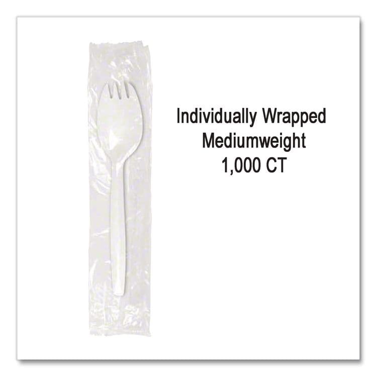 BERK ENTERPRISES Individually Wrapped Mediumweight Cutlery, Spork, Plastic, White, 1,000/Carton (BSQ1105000) thumbnail 4
