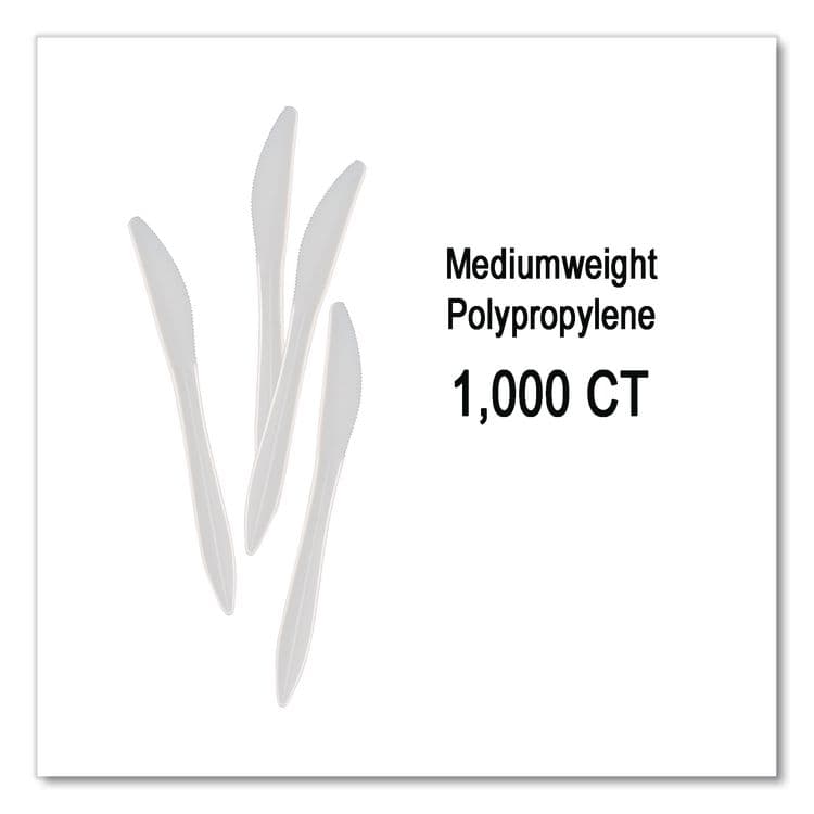 BERK ENTERPRISES Mediumweight Polypropylene Cutlery, Knife, Plastic, White, 1,000/Carton (BSQ1011000) thumbnail 4