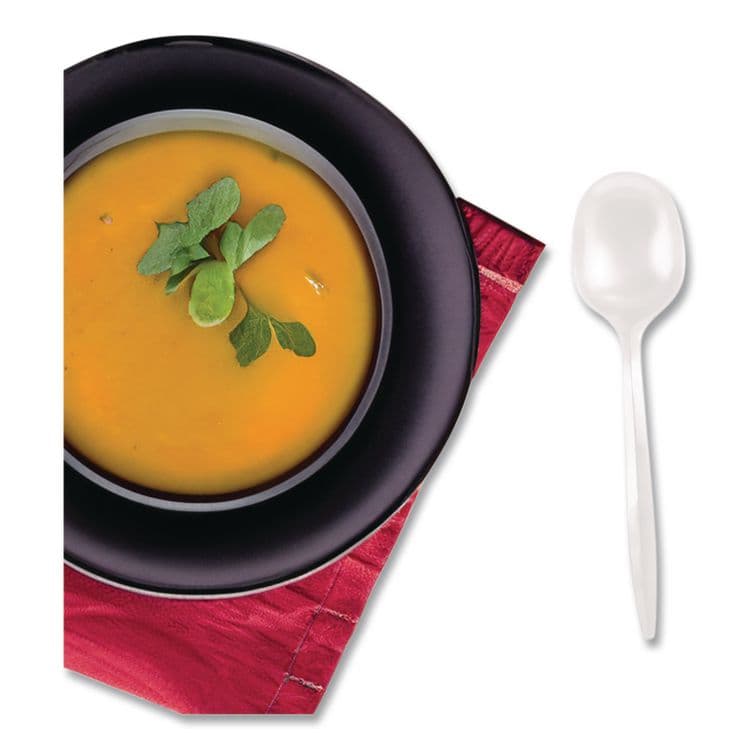 BERK ENTERPRISES Mediumweight Polypropylene Cutlery, Soup Spoon, Plastic, White, 1,000/Carton (BSQ1014000) thumbnail 4