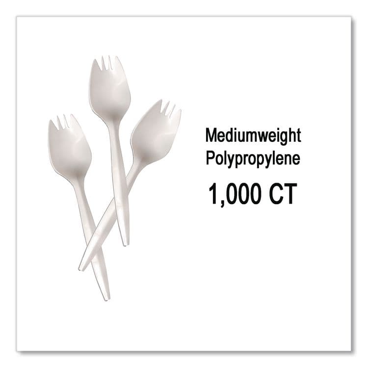 BERK ENTERPRISES Mediumweight Polypropylene Cutlery, Spork, Plastic, White, 1,000/Carton (BSQ1015000) thumbnail 3