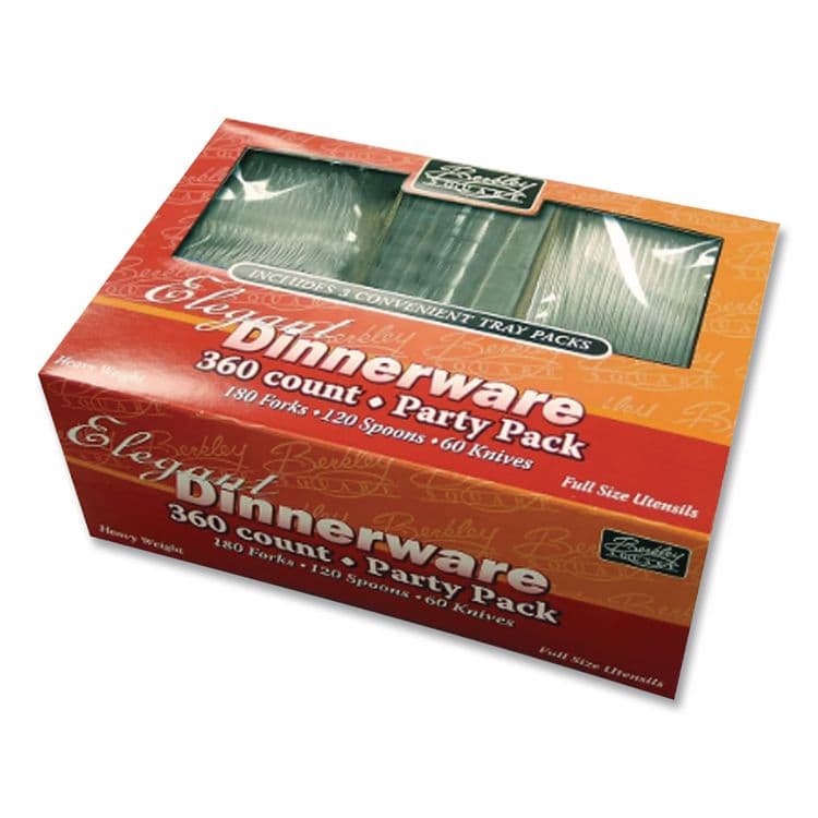 BERK ENTERPRISES Heavyweight Party Pack, Heavyweight, Fork/Knife/Spoon, Plastic, Clear, 360/Pack (BSQ1088008) thumbnail 2