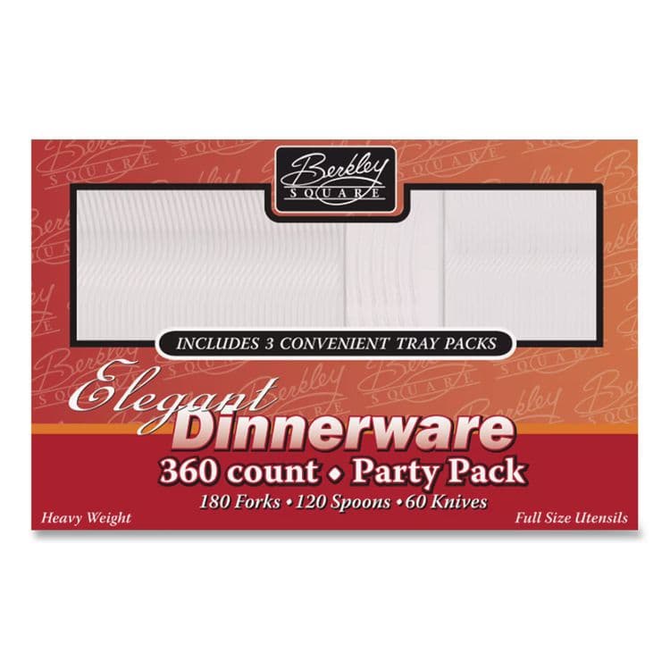 BERK ENTERPRISES Heavyweight Party Pack, Heavyweight, Fork/Knife/Spoon, Plastic, Clear, 360/Pack (BSQ1088008)
