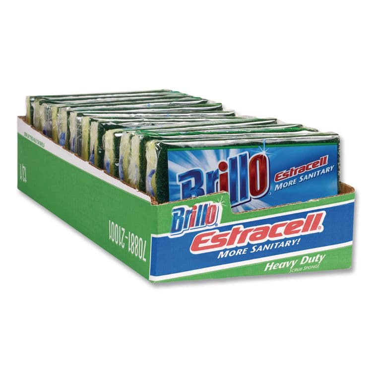 ARMALY BRANDS Estracell Heavy Duty Scrub Sponge, 4.9 x 2.9, 0.8" Thick, Yellow/Green, 12/Carton (AMY21001)