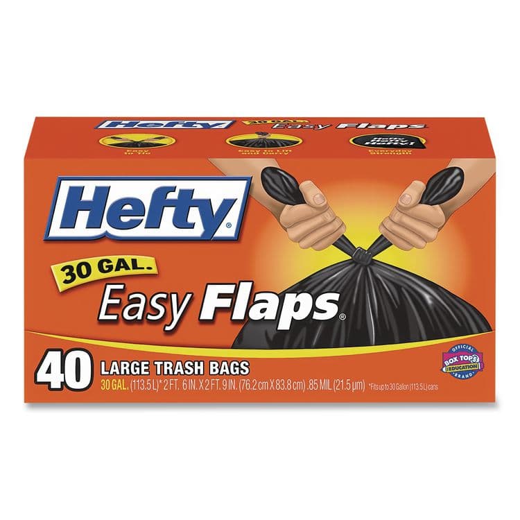REYNOLDS FOOD PACKAGING Easy Flaps Trash Bags, Tie-Flap, 30 gal, 0.85 mil, 30" x 33", Black, 40 Bags/Box, 6 Boxes/Carton (RFPE27744CT)