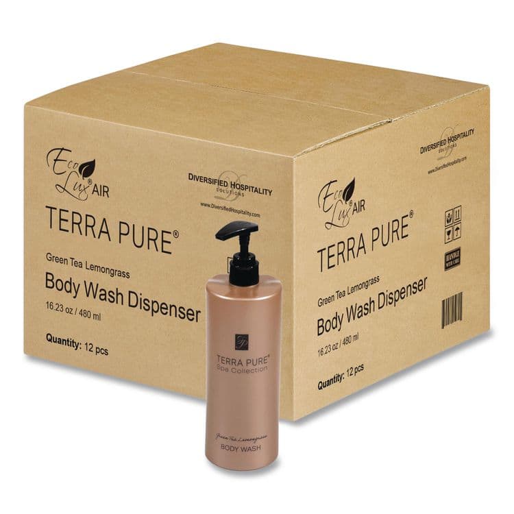 DIVERSIFIED HOSPITALITY SOLUTIONS, LTD. Terra Pure Body Wash Air Pump, Green Tea Lemongrass, 16.23 oz Bottle, 12/Carton (DHS458968)