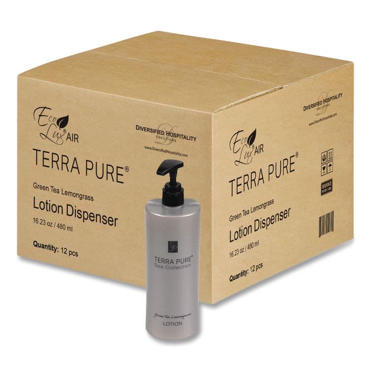 DIVERSIFIED HOSPITALITY SOLUTIONS, LTD. Terra Pure Body Lotion Air Pump, 16.23 oz Bottle, Green Tea and Lemongrass Scent,12/Carton (DHS458975)