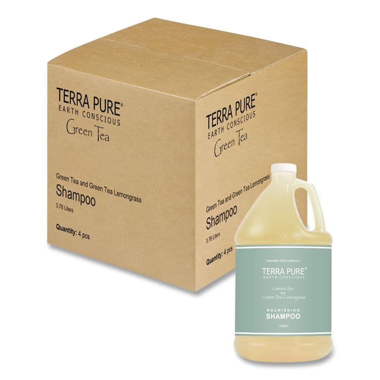 DIVERSIFIED HOSPITALITY SOLUTIONS, LTD. Terra Pure Shampoo Gallon, Green Tea Lemongrass Scent, 1 gal Bottle, 4/Carton (DHS002287)