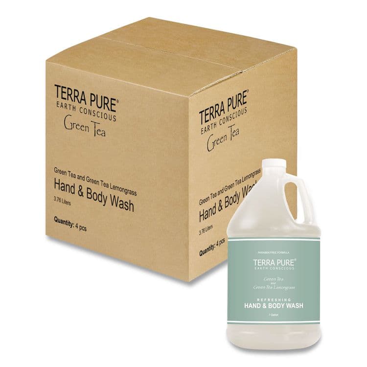 DIVERSIFIED HOSPITALITY SOLUTIONS, LTD. Terra Pure Body Wash Gallon, Green Tea Lemongrass, 1 gal Bottle, 4/Carton (DHS002294)