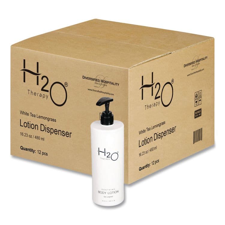DIVERSIFIED HOSPITALITY SOLUTIONS, LTD. H2O Therapy Body Lotion Air Pump, 16.23 oz Bottle, White Tea and Lemongrass Scent, 12/Carton (DHS259836)