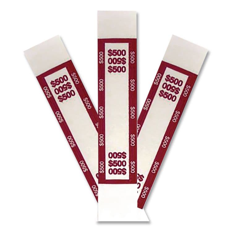 CONTROLTEK Currency Straps, Self-Adhesive, Fives, $500 Strap, Red/White, 1,000/Pack (CNK560019) thumbnail 2