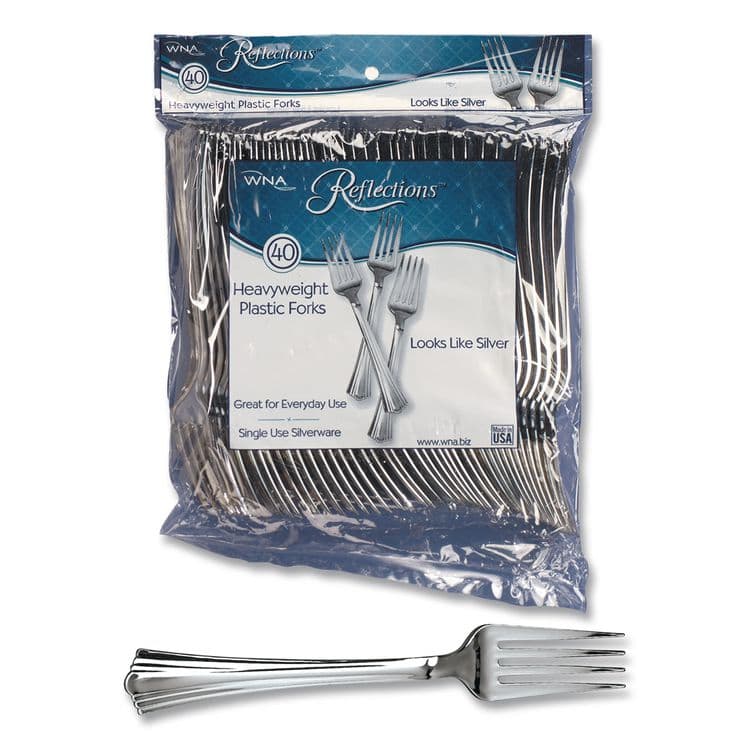 WNA, . Reflections Heavyweight Plastic Utensils, Fork, Silver, 40/Pack, 8 Packs/Carton (WNAREF320FK) thumbnail 3