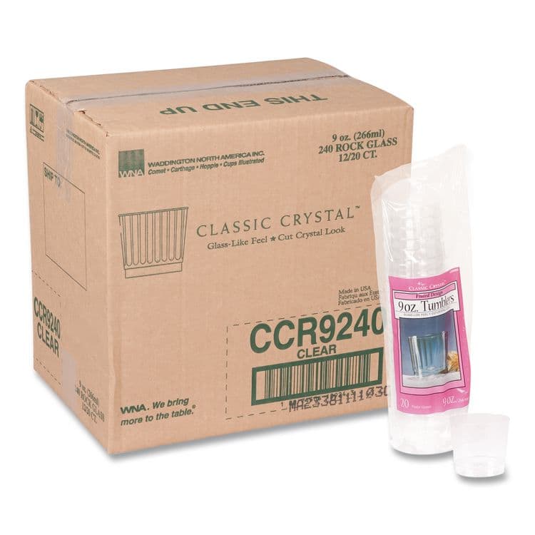 WNA, . Classic Crystal Plastic Tumblers, 9 oz, Clear, Fluted, Rocks Squat, 20/Pack, 12 Packs/Carton (WNACCR9240) thumbnail 2