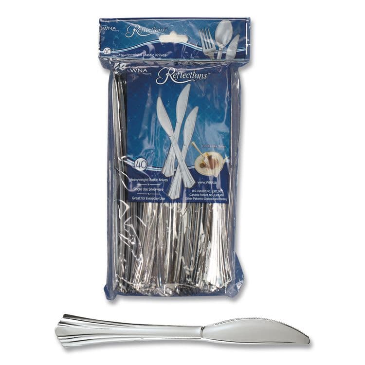 WNA, . Reflections Heavyweight Plastic Utensils, Knife, Silver, 40/Pack, 8 Packs/Carton (WNAREF320KN) thumbnail 3