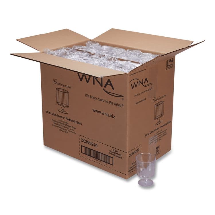 WNA, . Classic Crystal Plastic Wine Glasses on Pedestals, 5 oz, Clear, 10/Pack, 24 Packs/Carton (WNACCW5240)