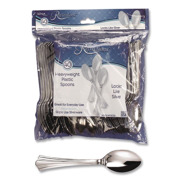 WNA, . Reflections Heavyweight Plastic Utensils, Spoon, Silver, 40/Pack (WNAREF320SPPK) thumbnail 3
