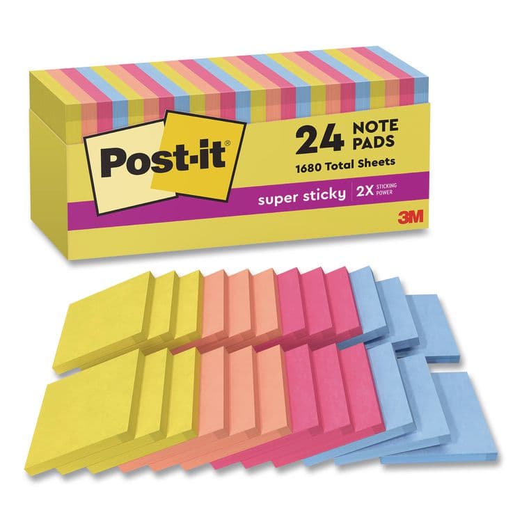 3M/COMMERCIAL TAPE DIV. Note Pads in Summer Joy Collection Colors, 3" x 3", Summer Joy Collection Colors, 70 Sheets/Pad, 24 Pads/Pack (MMM65424SSJOYCP)