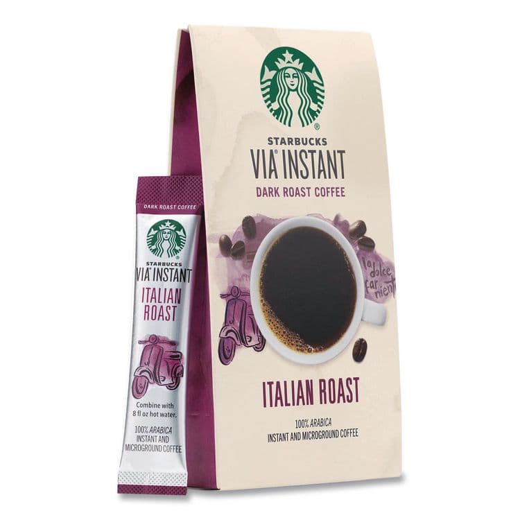 STARBUCKS COFFEE COMPANY VIA Ready Brew Coffee, 0.11 oz, Italian Roast, 8/Pack, 12 Packs/Carton (SBK12407838)
