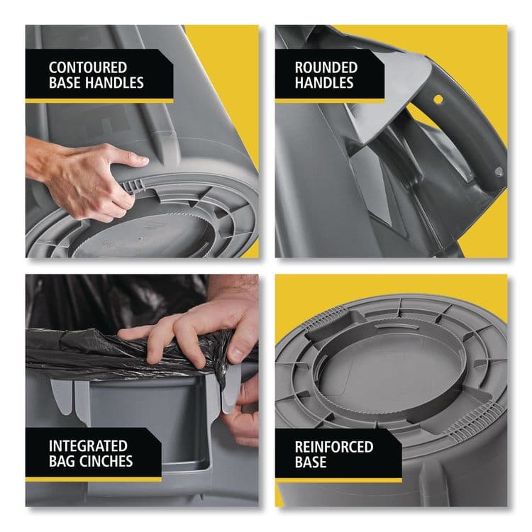 RUBBERMAID COMMERCIAL PROD. Vented Round Brute Container, 10 gal, Plastic, Gray (RCP2610GRA) thumbnail 3