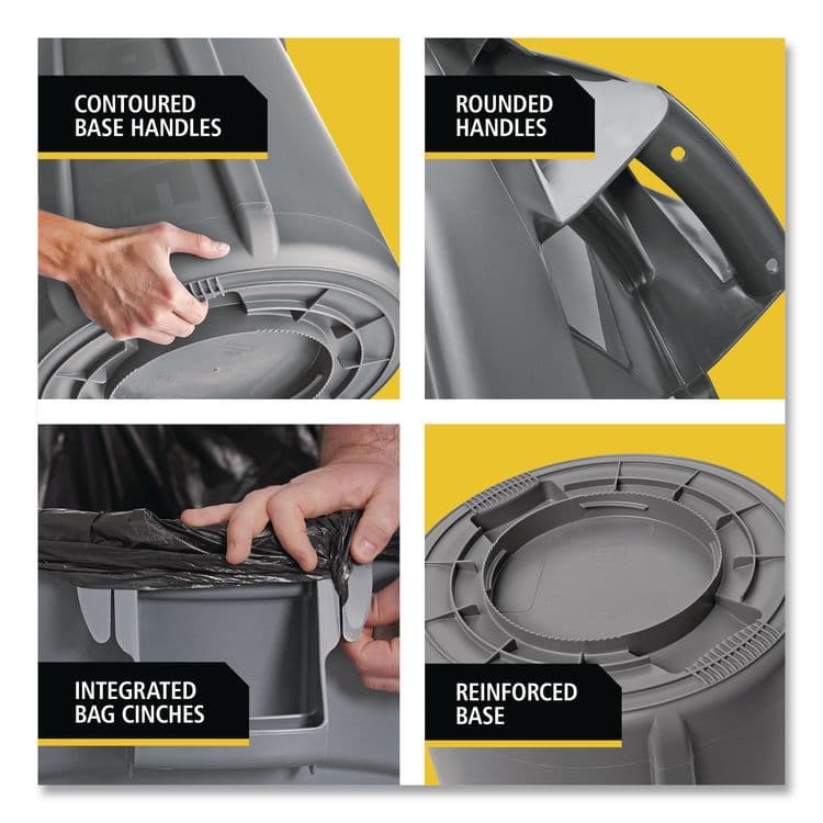 RUBBERMAID COMMERCIAL PROD. Vented Round Brute Container, 10 gal, Plastic, Yellow (RCPFG261000YEL) thumbnail 3