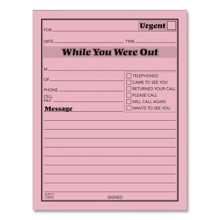 TOPS BUSINESS FORMS Pink Message Pad, One-Part (No Copies), 4.25 x 5.5, 50 Forms/Pad, 12 Pads/Pack (TOP3002P)