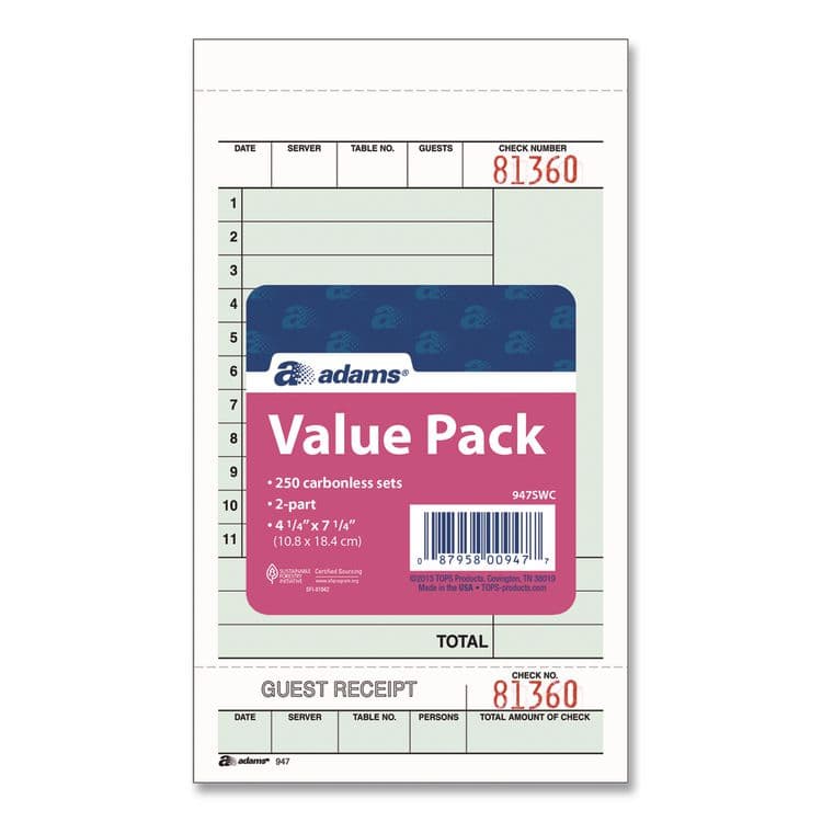 CARDINAL BRANDS . Multi-Part Guest Check Unit Sets, Two-Part Carbonless, 4.25 x 6.75, 250 Forms Total (ABF947SWC) thumbnail 4
