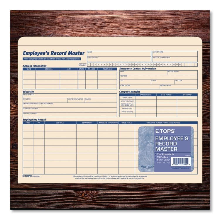 TOPS BUSINESS FORMS Employee Record Master File Jacket, Straight Tab, Letter Size, Manila, 15/Pack (TOP32801) thumbnail 3