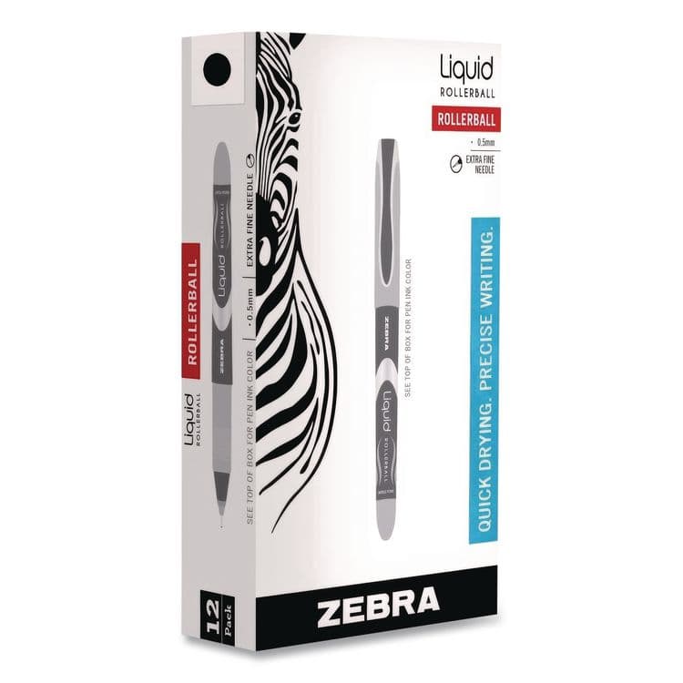 ZEBRA PEN CORP. Liquid Ink Rollerball Pen, Stick, Extra-Fine 0.5 mm, Black Ink, Black/Silver Barrel, 12/Pack (ZEB44410) thumbnail 2