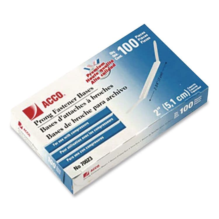 ACCO BRANDS, . Premium Two-Prong Fastener Bases, 2" Capacity, 2.75" Center to Center, Silver, 100/Box (ACC70023)