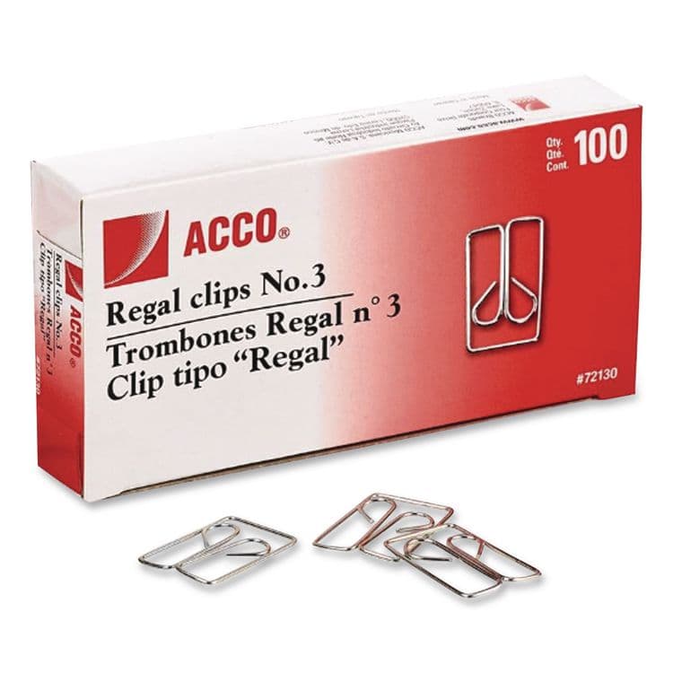 ACCO BRANDS, . Regal Clips, #3, Smooth, Silver, 100/Box (ACC72130)