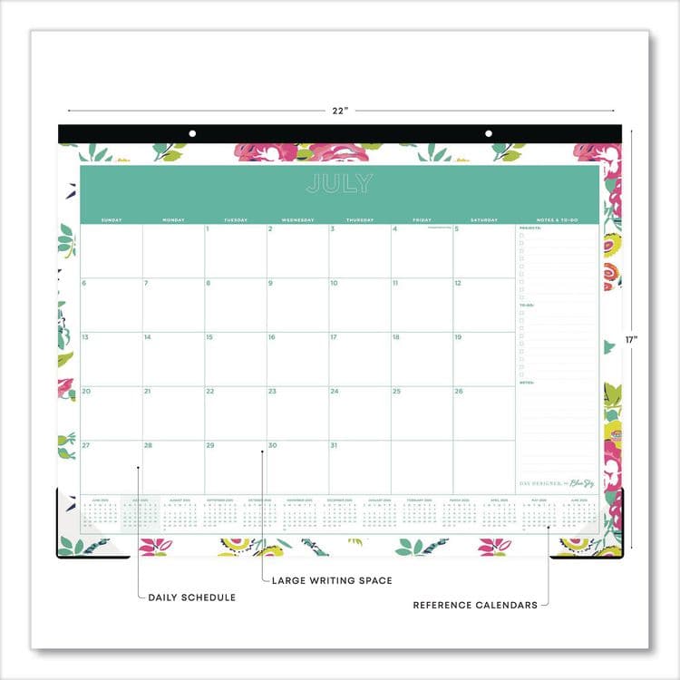 BLUE SKY Day Designer Peyton Academic Desk Pad, Floral Artwork, 22 x 17, Black Binding, Clear Corners, 12-Month (July-June): 2025-2026 (BLS107938) thumbnail 2