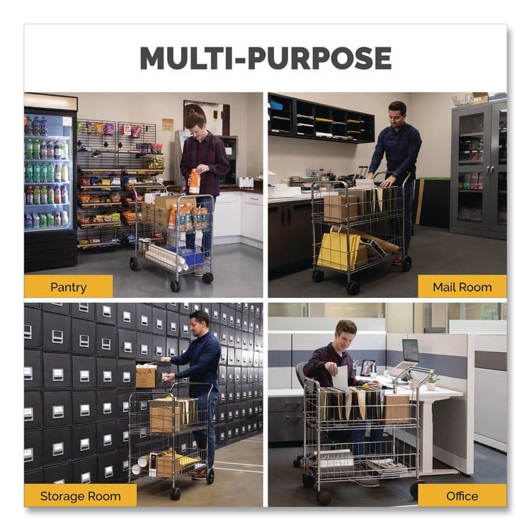 FELLOWES MFG. CO. Wire Mail Cart, Metal, 2 Bins, 21.5" x 37.5" x 39.5", Chrome (FEL40912) thumbnail 3