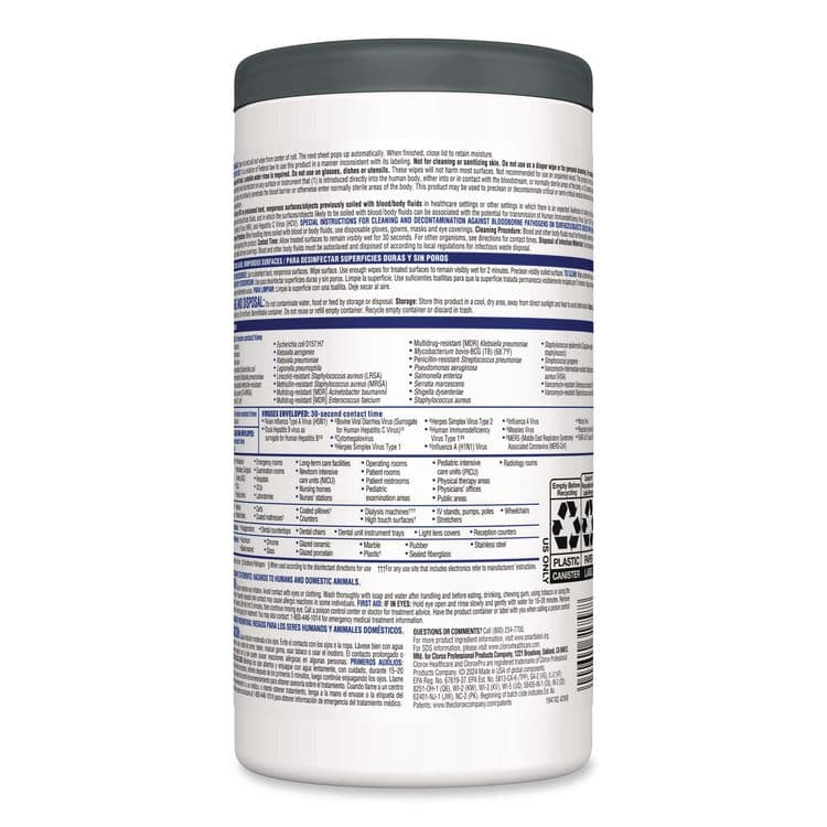 CLOROX SALES CO. VersaSure Cleaner Disinfectant Wipes, 1-Ply, 6 x 5, Fragranced, White, 150/Canister, 6 Canisters/Carton (CLO31758) thumbnail 3