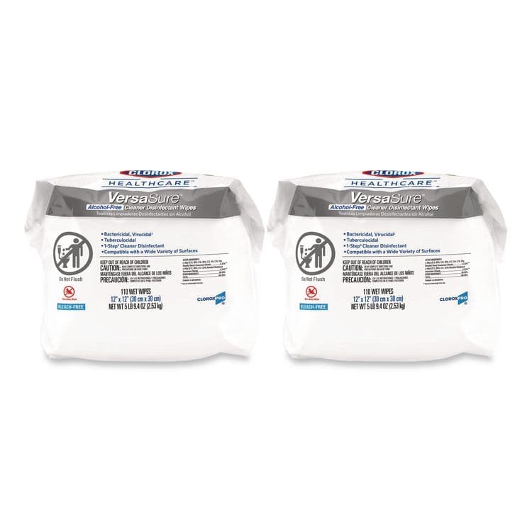 CLOROX SALES CO. VersaSure Cleaner Disinfectant Wipes, Refill, 1-Ply, 12 x 10, Fragranced, White, 110/Pouch, 2 Pouches/Carton (CLO31761)