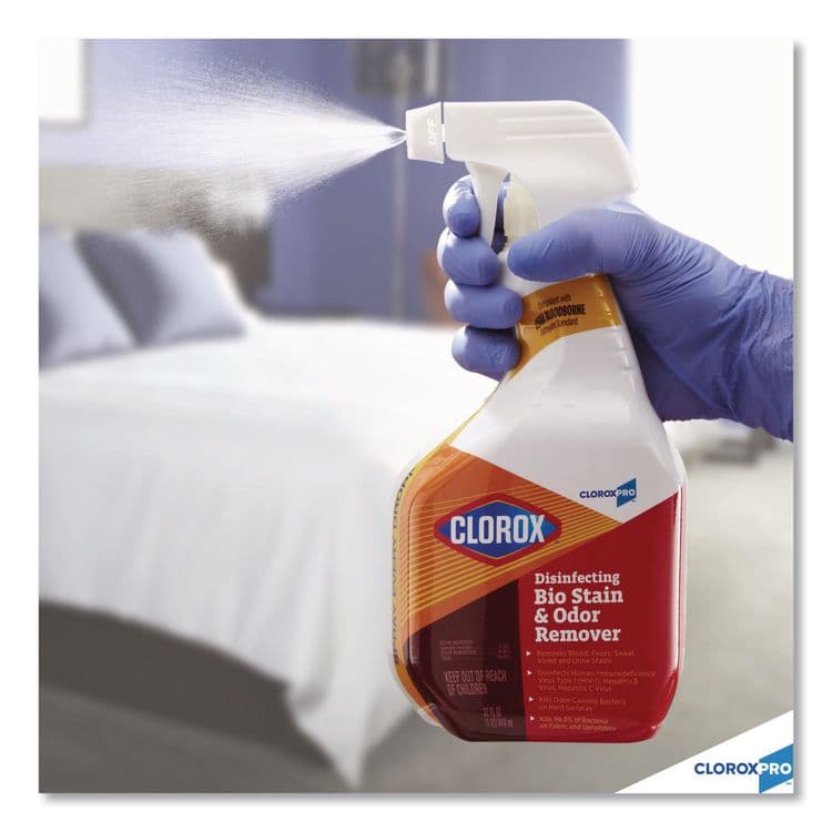 CLOROX SALES CO. CloroxPro Disinfecting Bio Stain and Odor Remover, Fragranced, 32 oz Spray Bottle, 9/Carton (CLO31903) thumbnail 4
